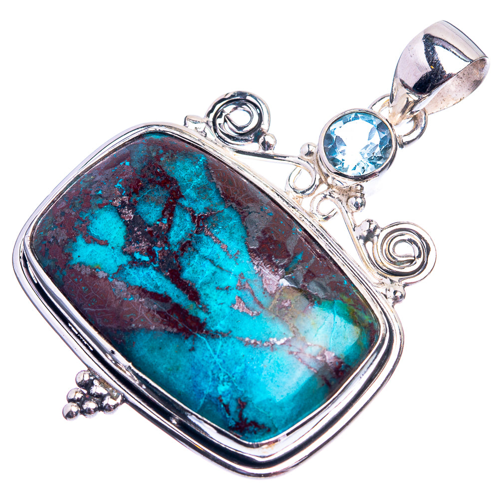 Shattuckite, Blue Topaz Pendant 1 7/8" (925 Sterling Silver) P39034