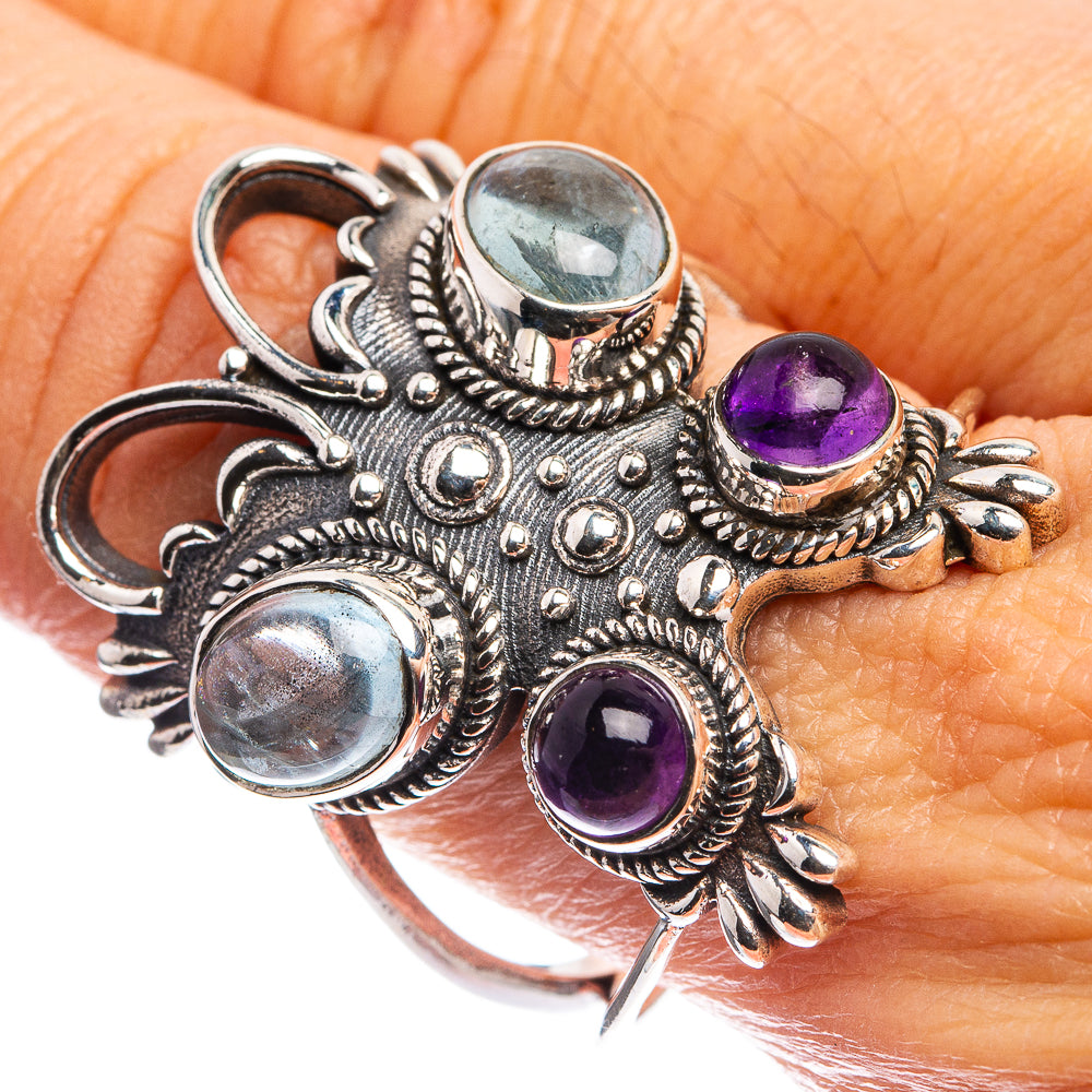 Large Aquamarine, Amethyst Ring Size 9.25 (925 Sterling Silver) R143069