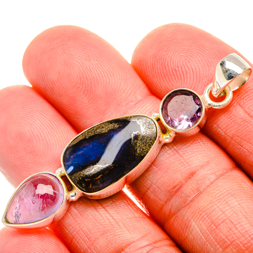 Boulder Opal, Amethyst 925 Sterling Silver Pendant 2 1/4" (925 Sterling Silver) PD38316