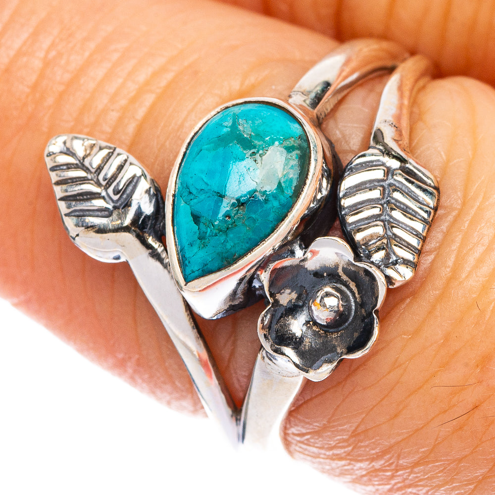 Kingman Turquoise Flower Leaf Ring Size 7 (925 Sterling Silver) R1228