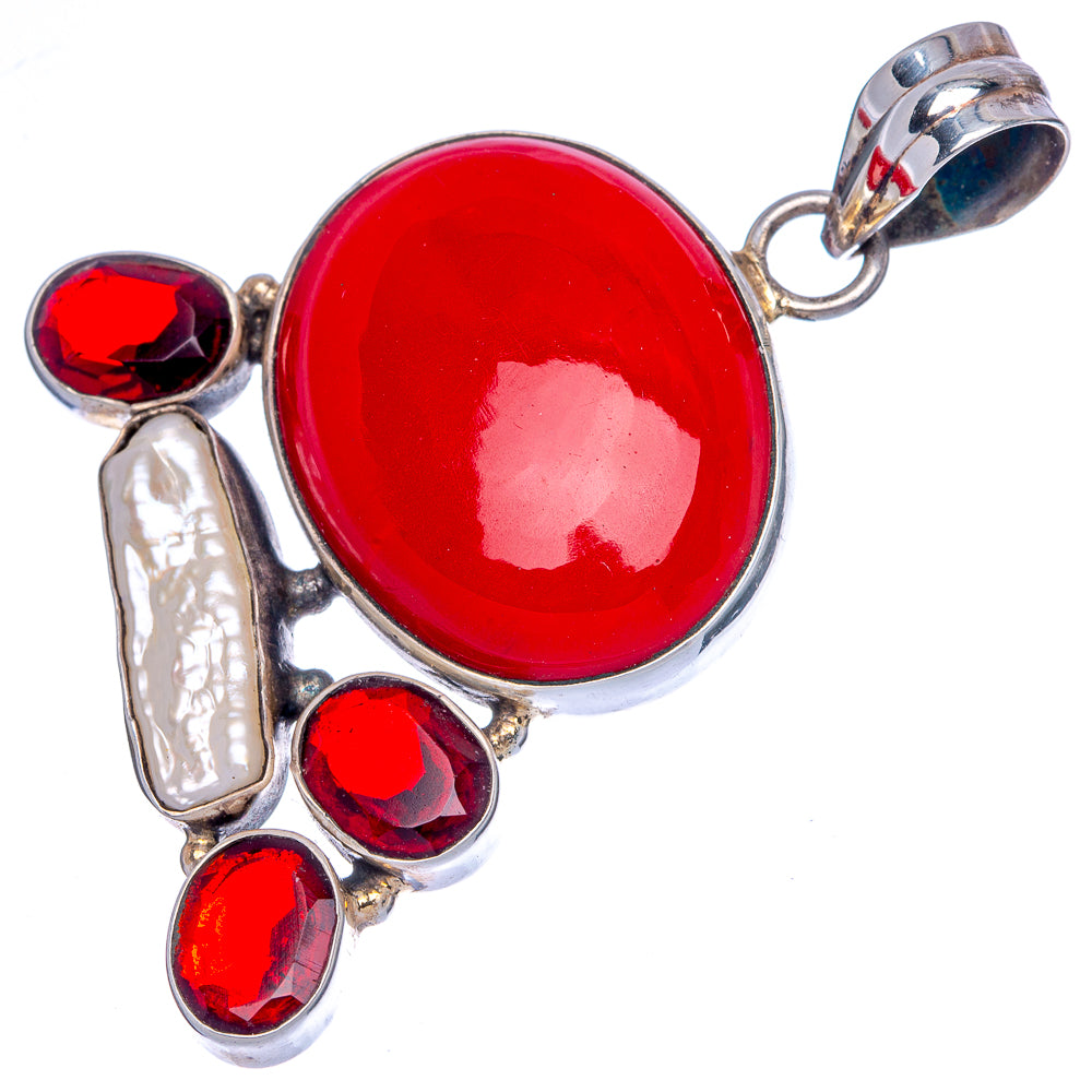Red Onyx, Mother Of Pearl Pendant 2 1/4" (925 Sterling Silver) P40060