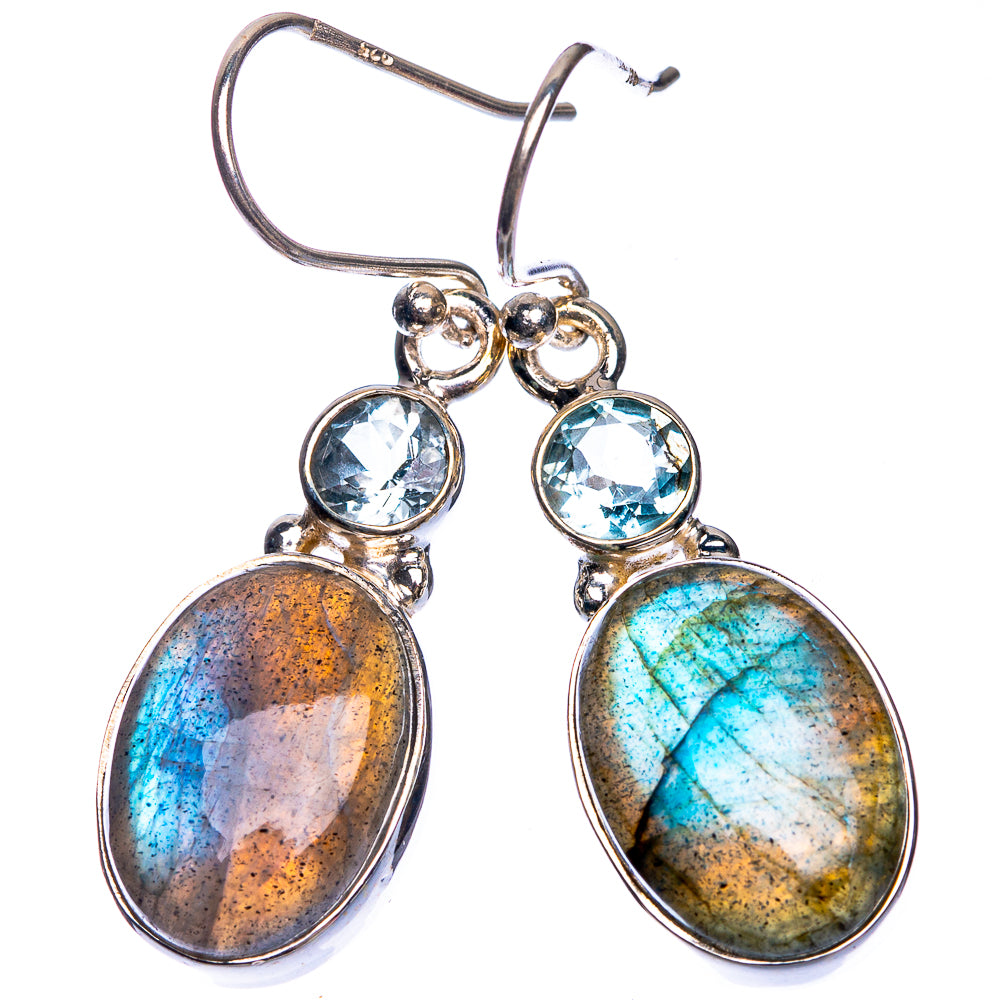 Labradorite, Blue Topaz Earrings 1 1/2" (925 Sterling Silver) E432689