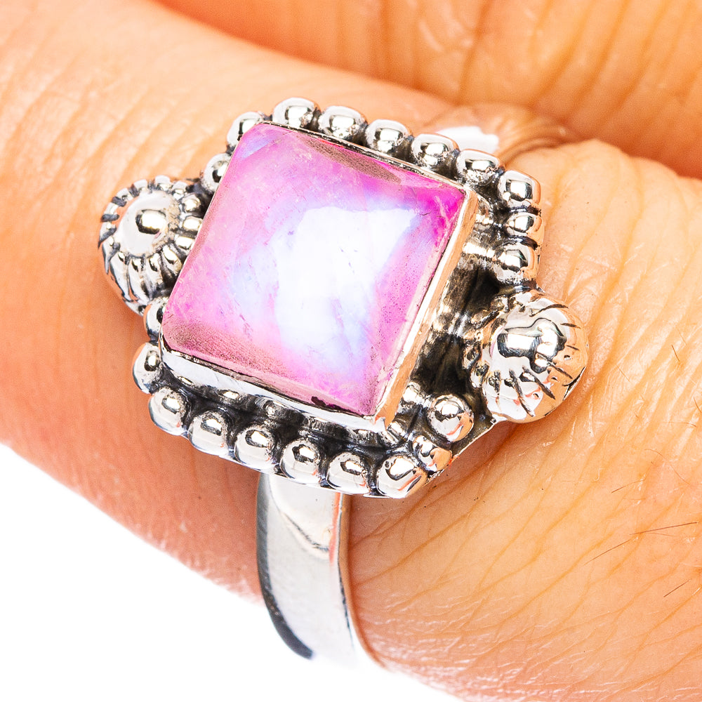 Pink Moonstone Ring Size 7.75 (925 Sterling Silver) R3729