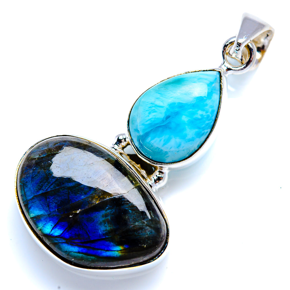 Labradorite, Larimar 925 Sterling Silver Pendant 1 3/4" (925 Sterling Silver) PD38434