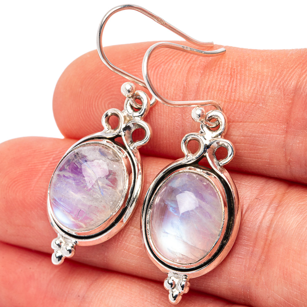 Rainbow Moonstone Earrings 1 3/8" (.925 Sterling Silver)
