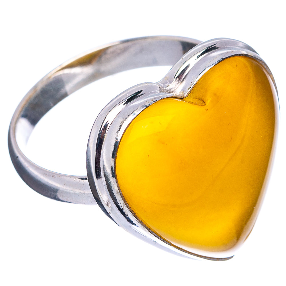 Bone Amber Heart Ring Size 9.25 (.925 Sterling Silver)