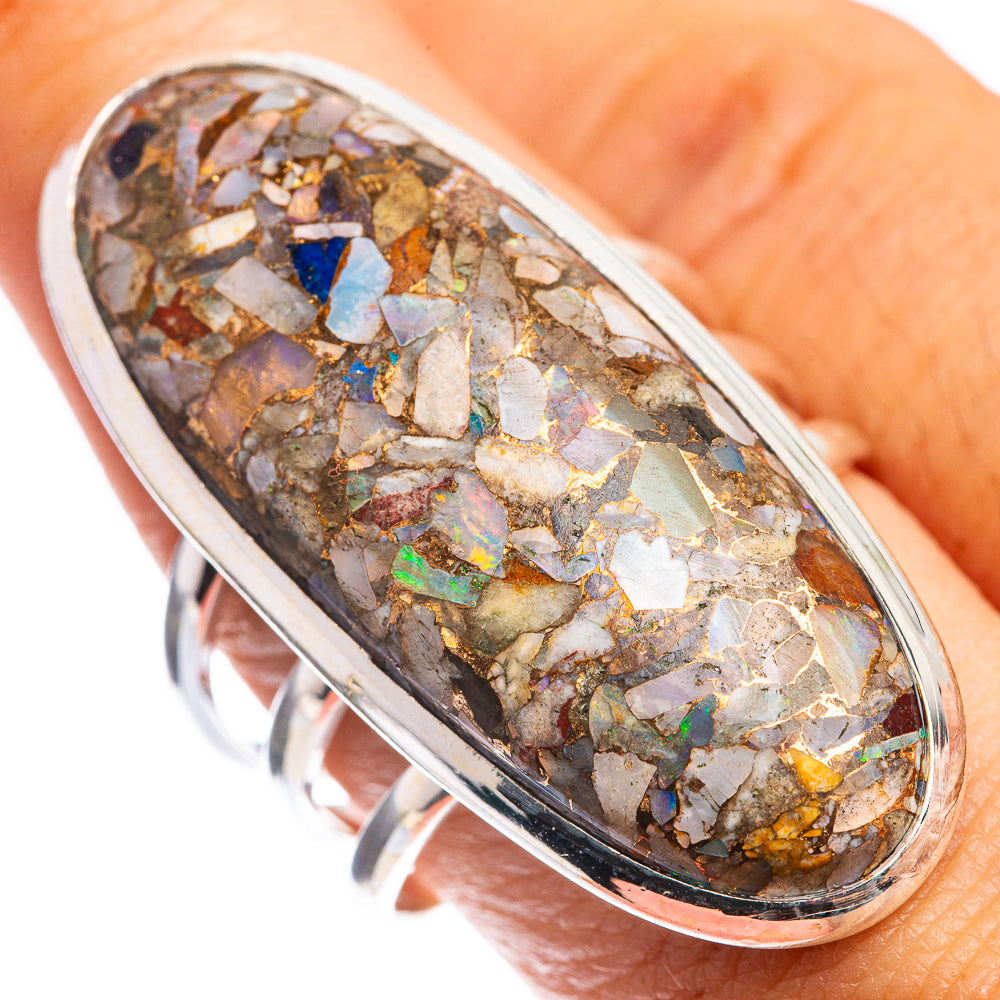 Huge Copper Composite Rainbow Moonstone Ring Size 9.75 (925 Sterling Silver) RING143333