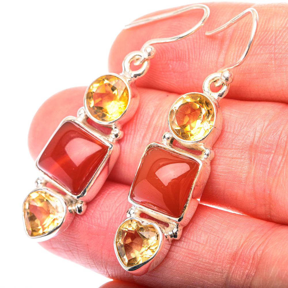 Carnelian, Citrine Earrings 1 5/8" (925 Sterling Silver) EARR432194