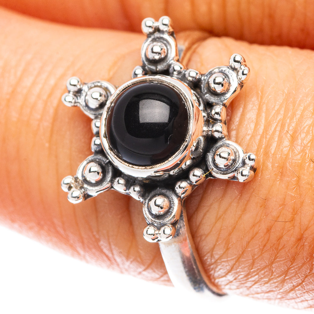 Black Onyx Flower 925 Sterling Silver Ring Size 8 (925 Sterling Silver) R5481
