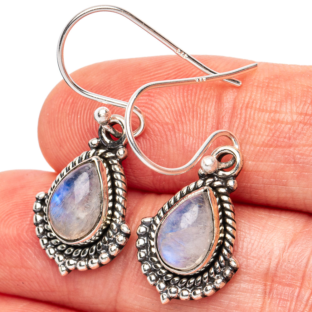 Dainty Rainbow Moonstone Earrings 1 1/4" (925 Sterling Silver) E2831