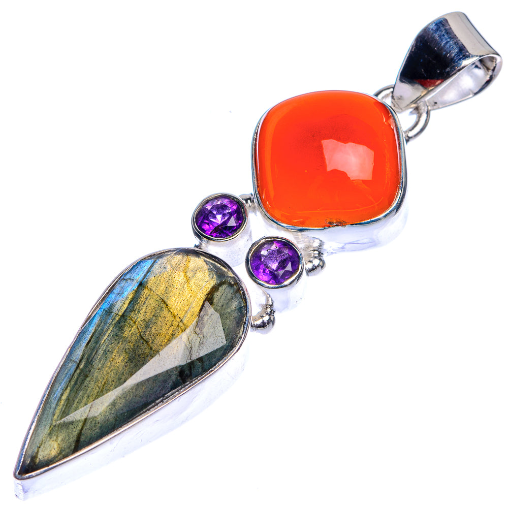 Labradorite, Carnelian, Amethyst Pendant 2 1/8" (925 Sterling Silver) P39746