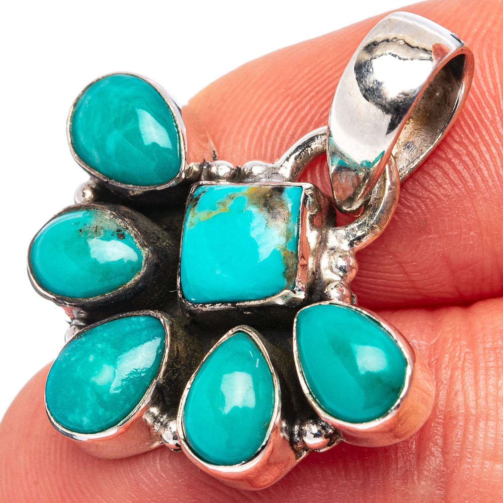 Rare Kingman Turquoise Pendant 1 1/8" (.925 Sterling Silver)