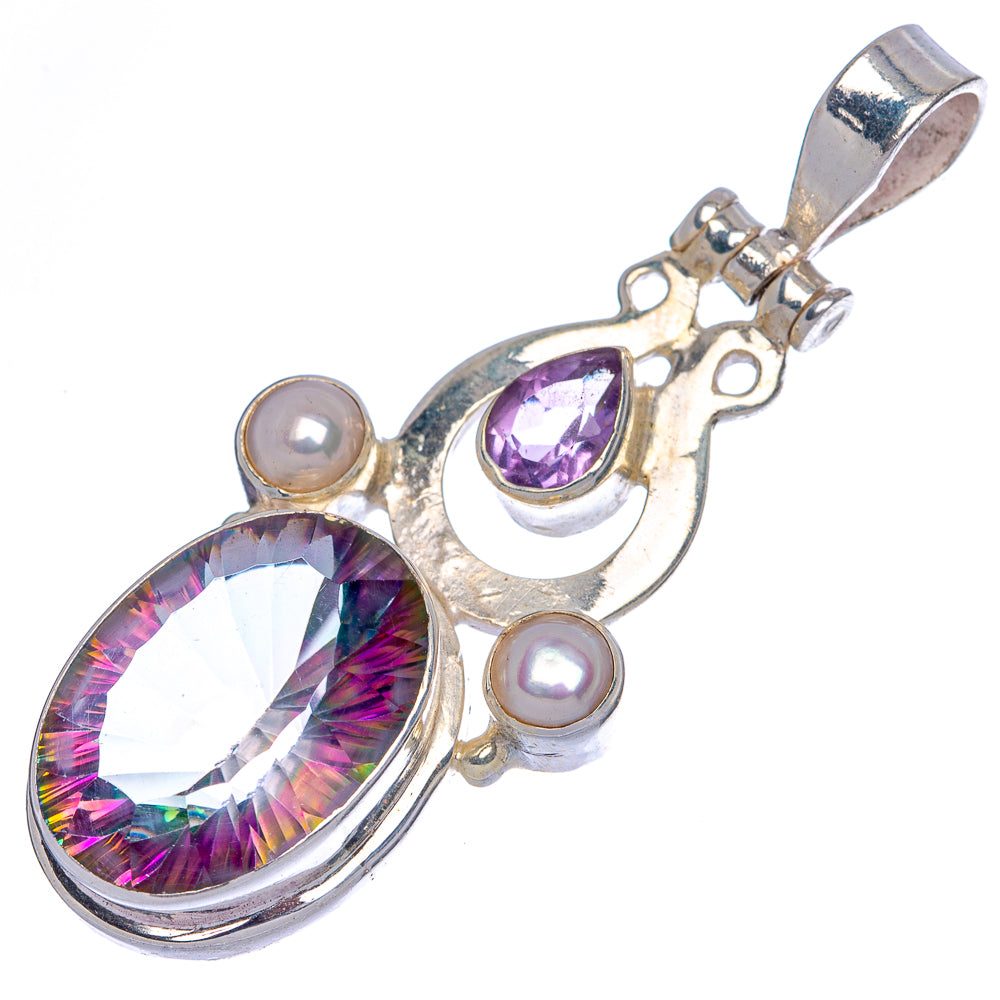 Mystic Topaz, Cultured Pearl Pendant 2" (925 Sterling Silver) P40086