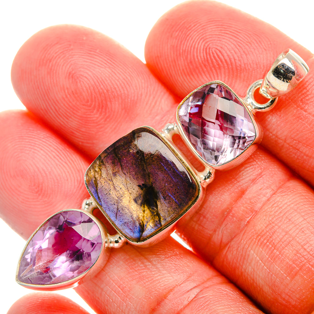 Labradorite, Amethyst Pendant 2 1/4" (925 Sterling Silver) PD38004