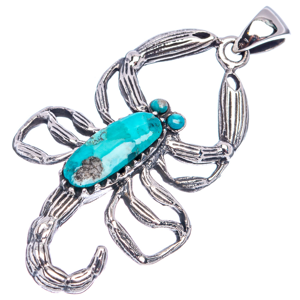 Native Style Mohave Turquoise Scorpion Pendant 1 3/4" (.925 Sterling Silver)