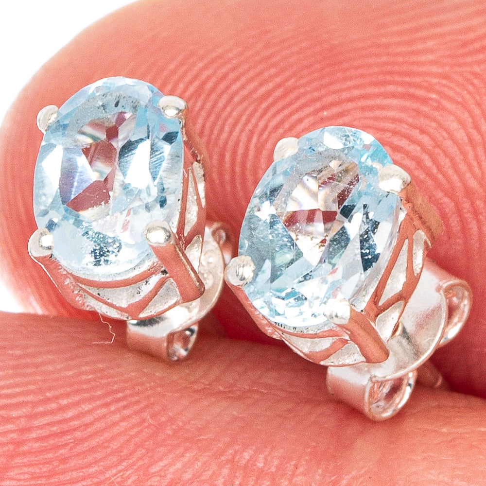 Blue Topaz Dainty Earrings 1/4" (925 Sterling Silver) E433132