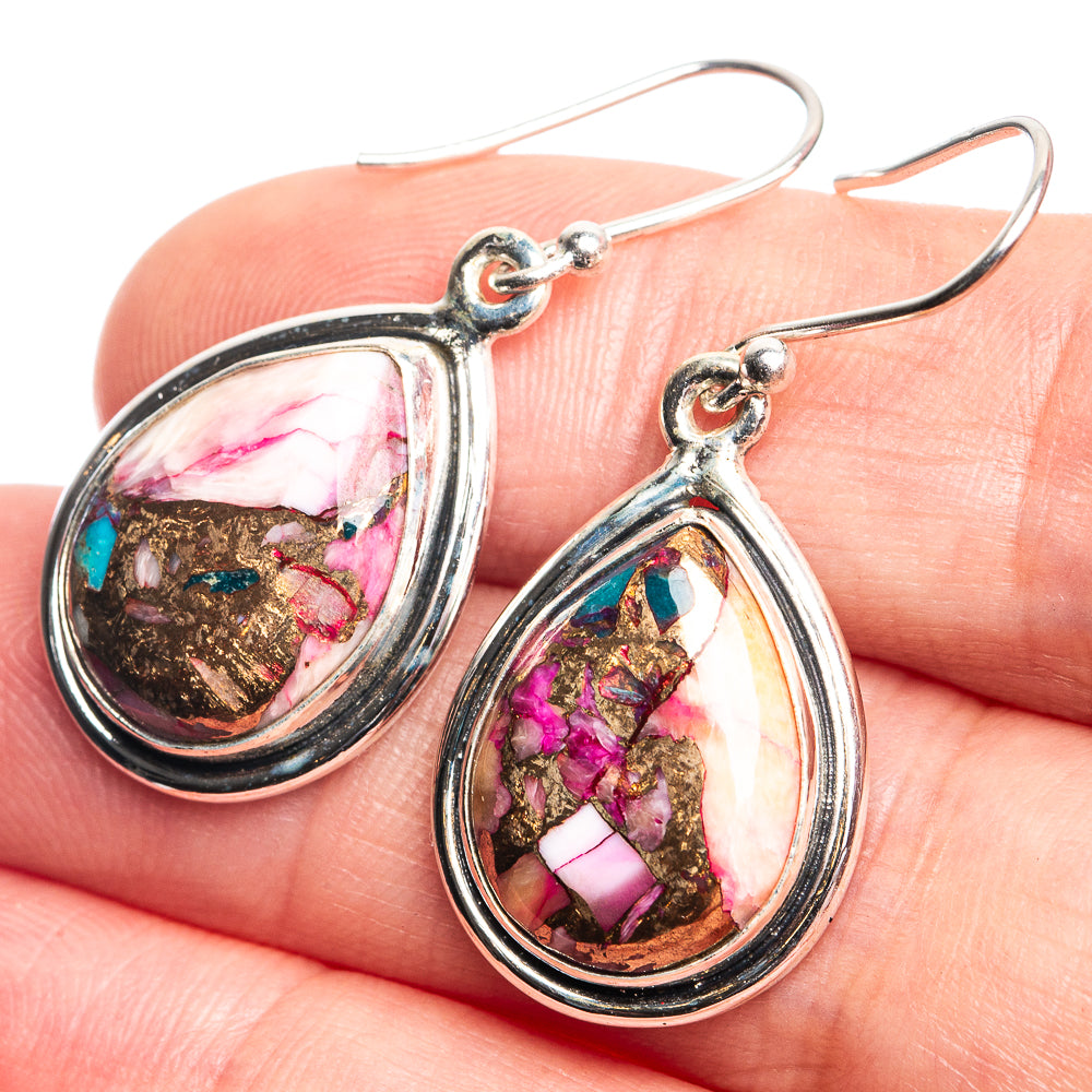Kingman Pink Dahlia Turquoise Earrings 1 1/2" (925 Sterling Silver) E432734