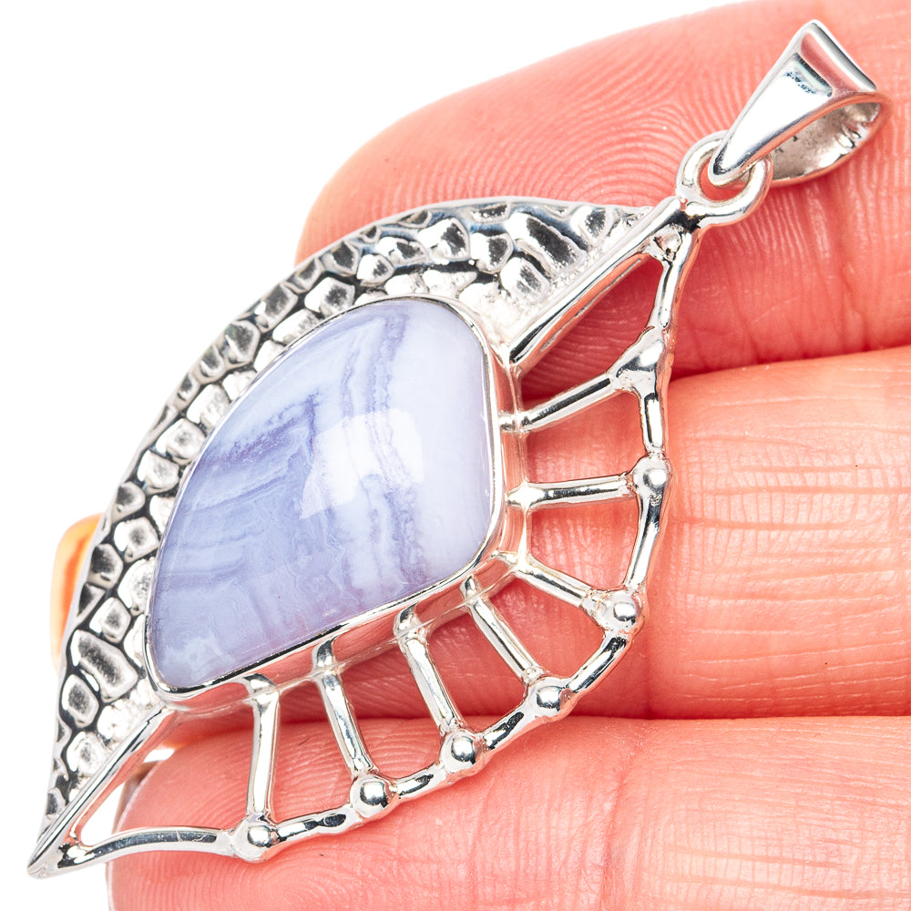 Premium Blue Lace Agate Pendant 1 7/8" (925 Sterling Silver) P41860