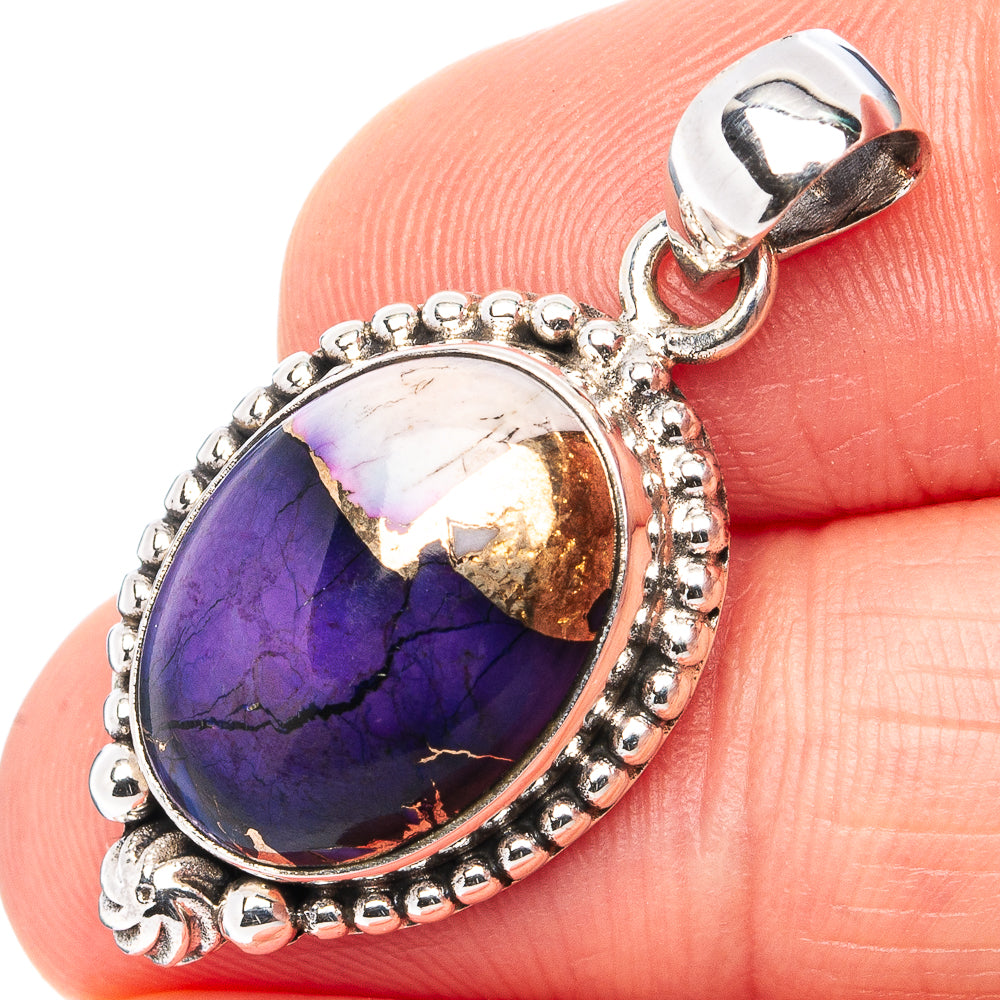 Purple Dahlia Mohave Turquoise Pendant 1 1/4" (.925 Sterling Silver)