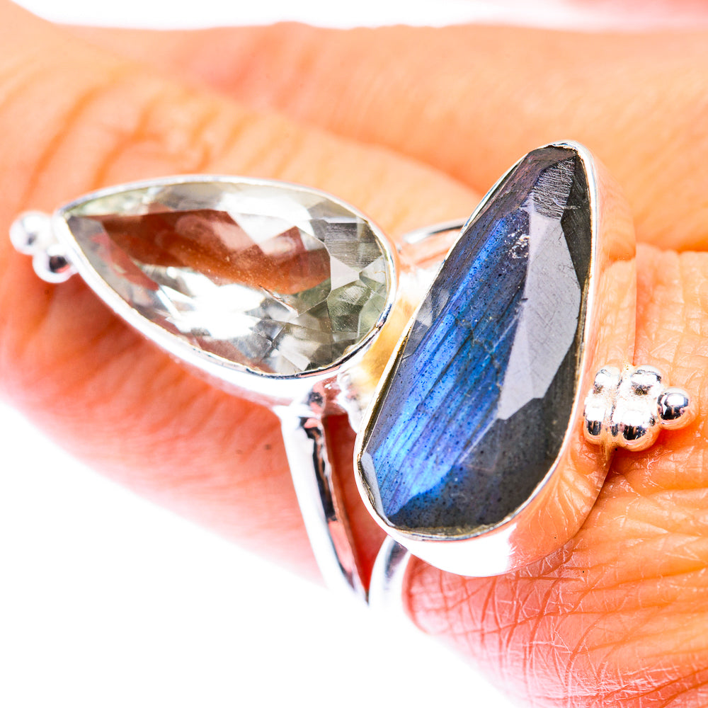 Large Labradorite, White Quartz Ring Size 8.25 (925 Sterling Silver) RING140241
