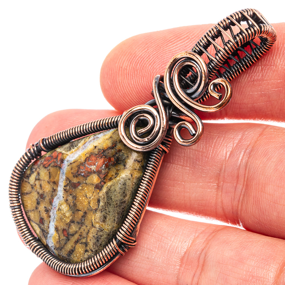 Peanut Obsidian Wire Wrap Pendant 2 1/4" (Oxidized Copper)