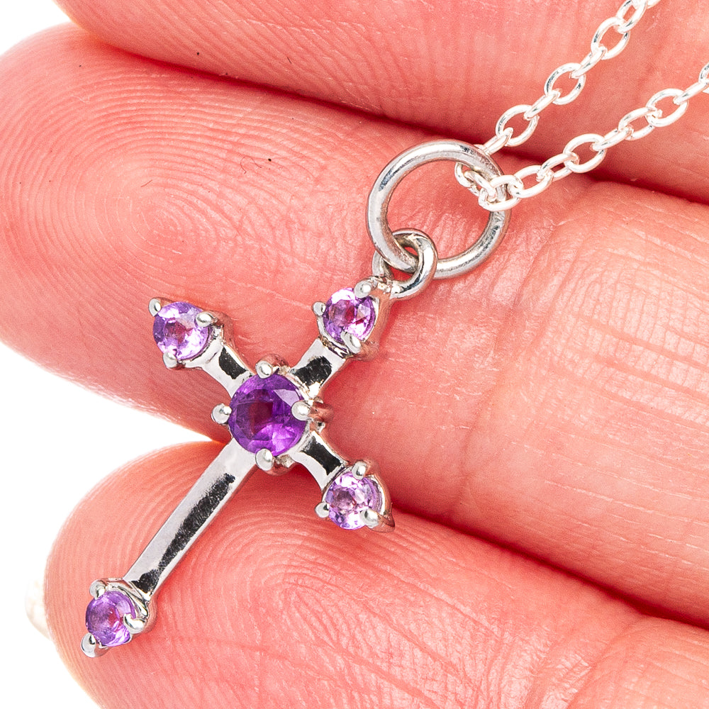 Faceted Amethyst Cross Necklace 18" (925 Sterling Silver) N90063