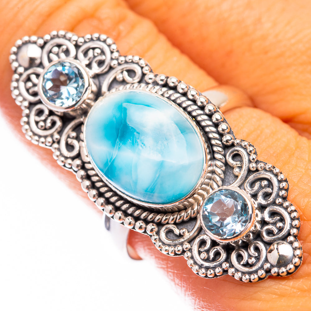 Large Larimar, Blue Topaz Ring Size 9.75 (925 Sterling Silver) R140780