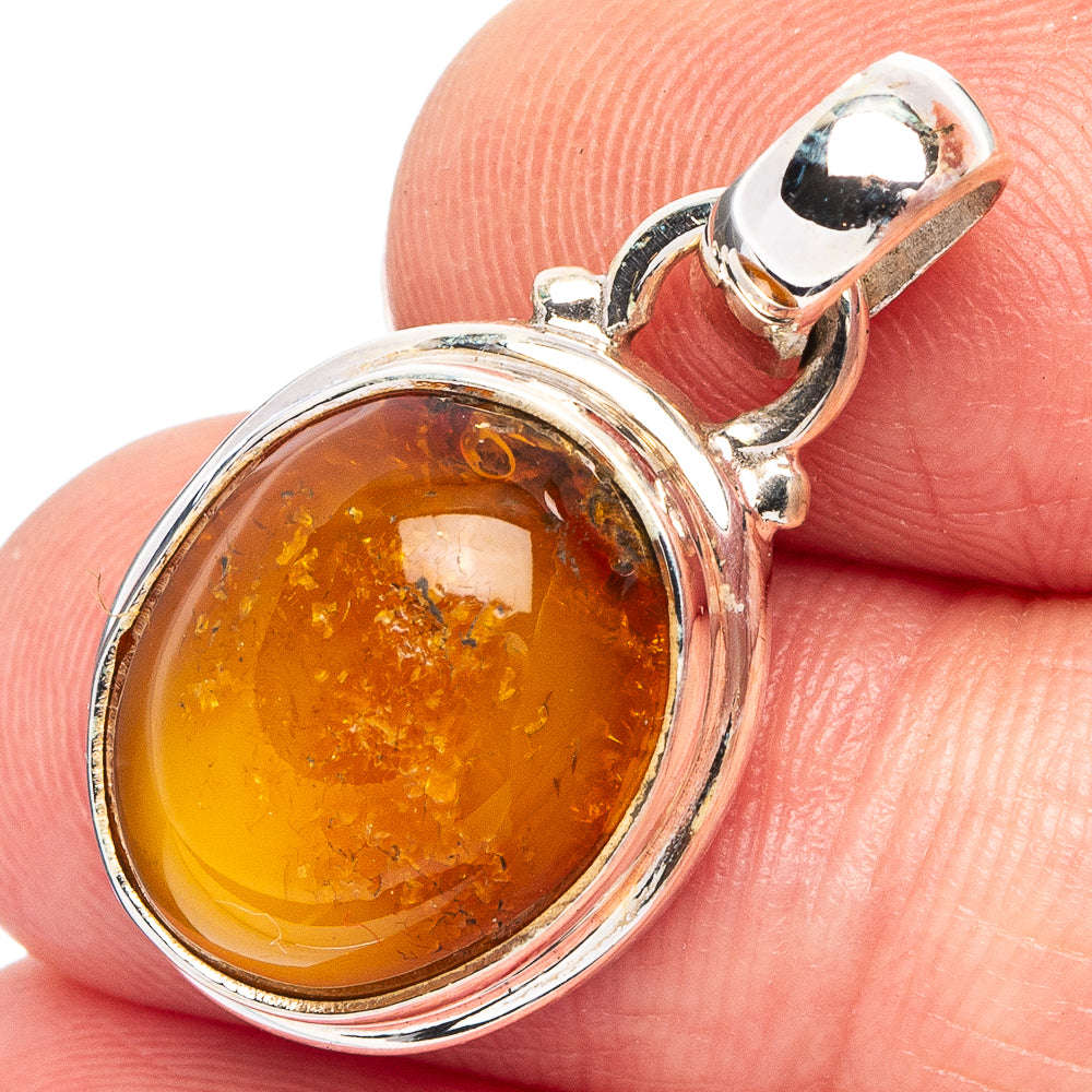 Bone Amber Pendant 1 1/8" (.925 Sterling Silver)