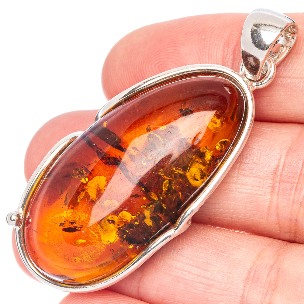 Anasilvercos Baltic Amber Pendant 2 1/8" (925 Sterlnig Silver)