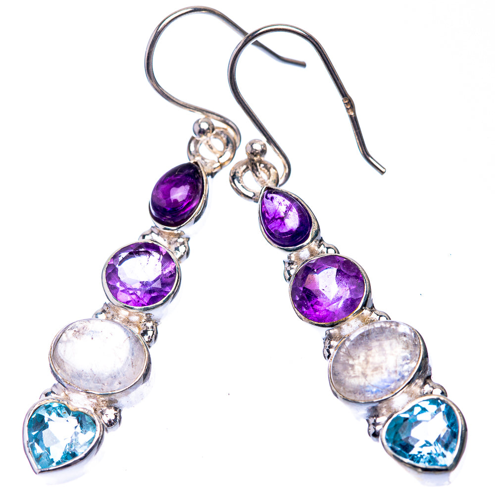 Rainbow Moonstone, Blue Topaz, Amethyst Earrings 1 7/8" (925 Sterling Silver) E432562