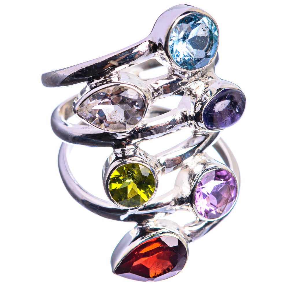 Large Garnet, Blue Topaz, Peridot, Amethyst, Tanzanite 925 Sterling Silver Ring Size 6