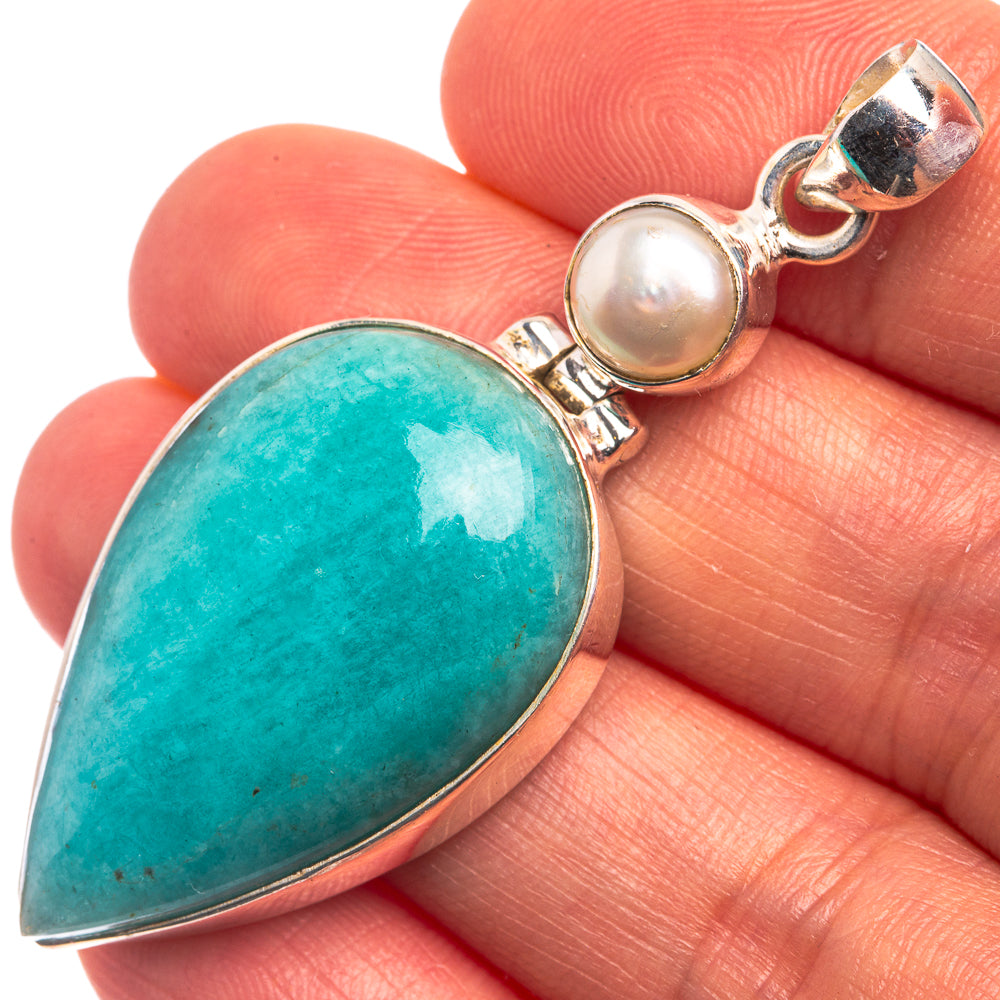 Apatite, Cultured Pearl Pendant 2 1/8" (925 Sterling Silver) P38885
