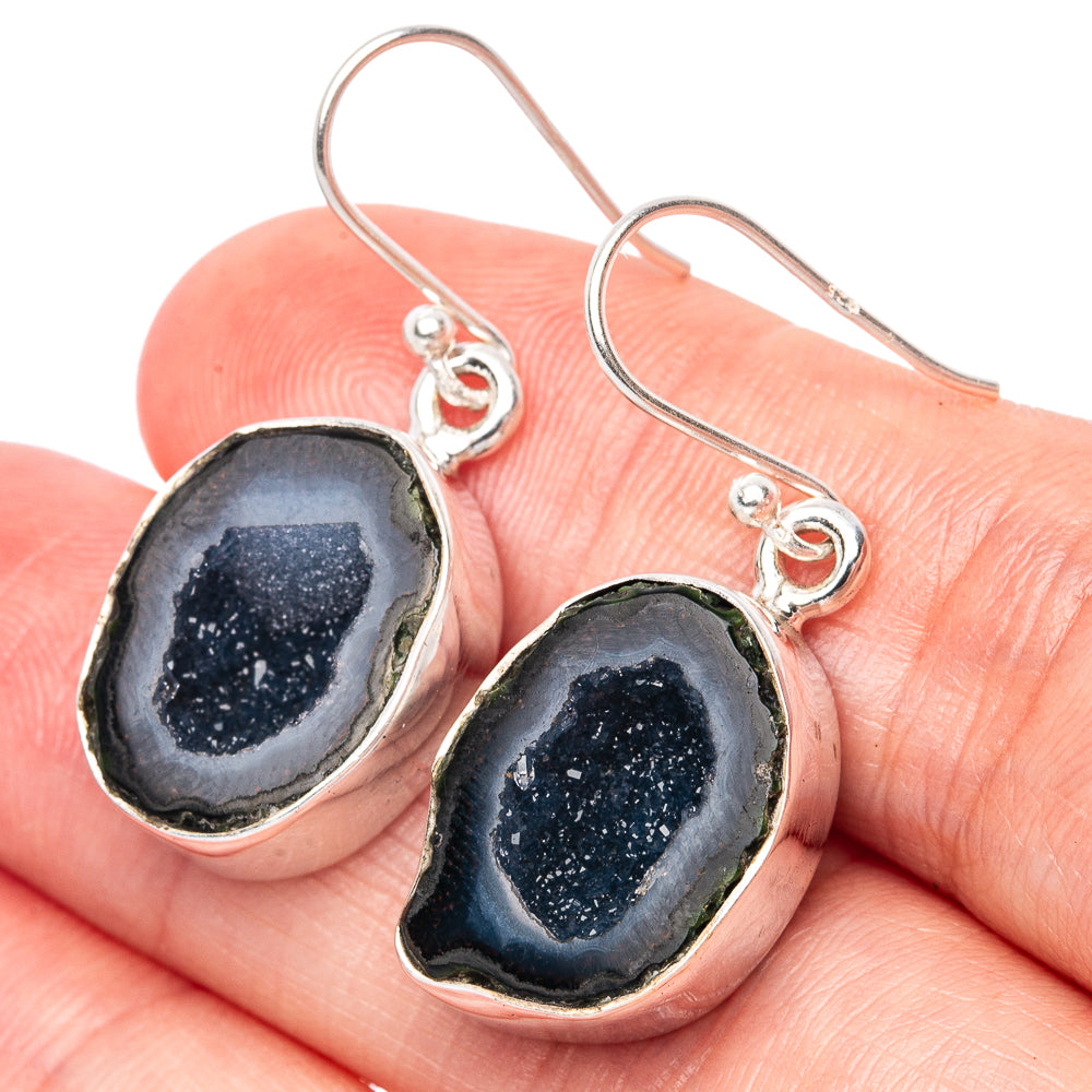 Premium Black Geode Slice Earrings 1 3/8" (925 Sterling Silver) E1279