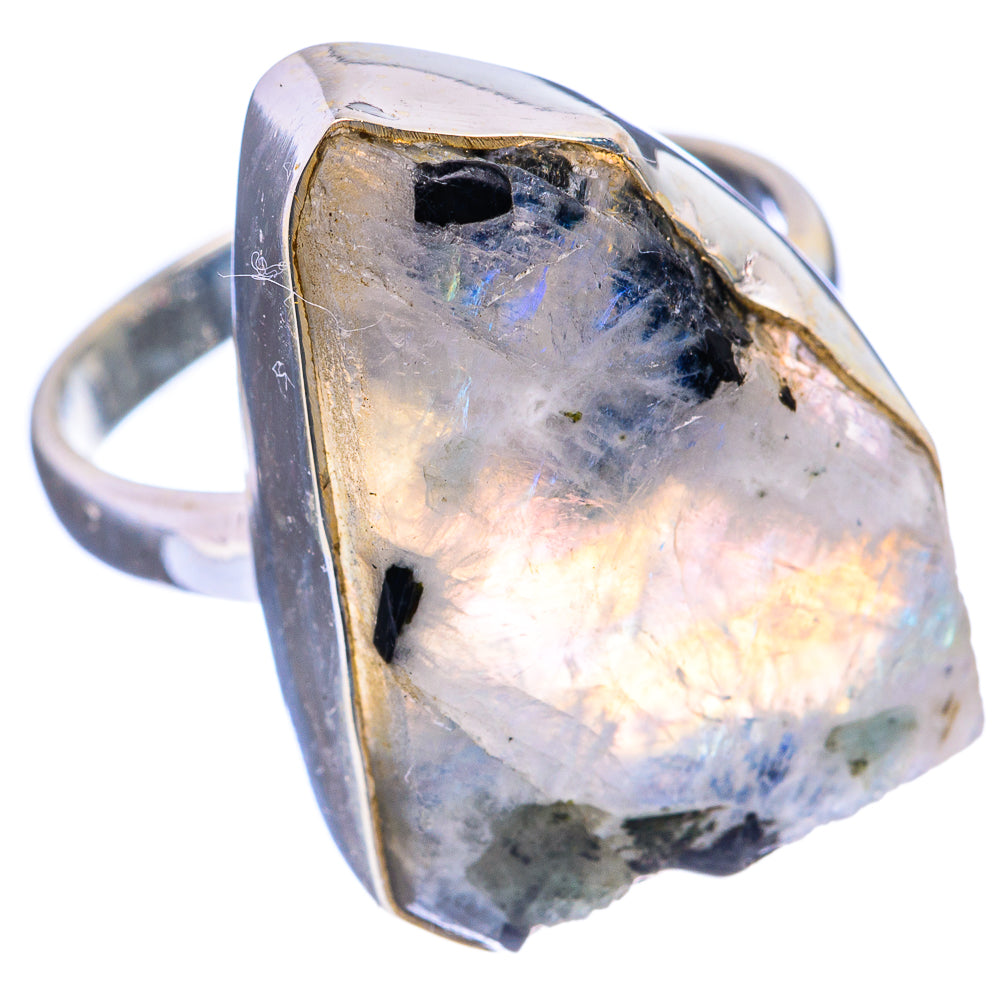 Large Raw Rainbow Moonstone Ring Size 10 (925 Sterling Silver) R142884