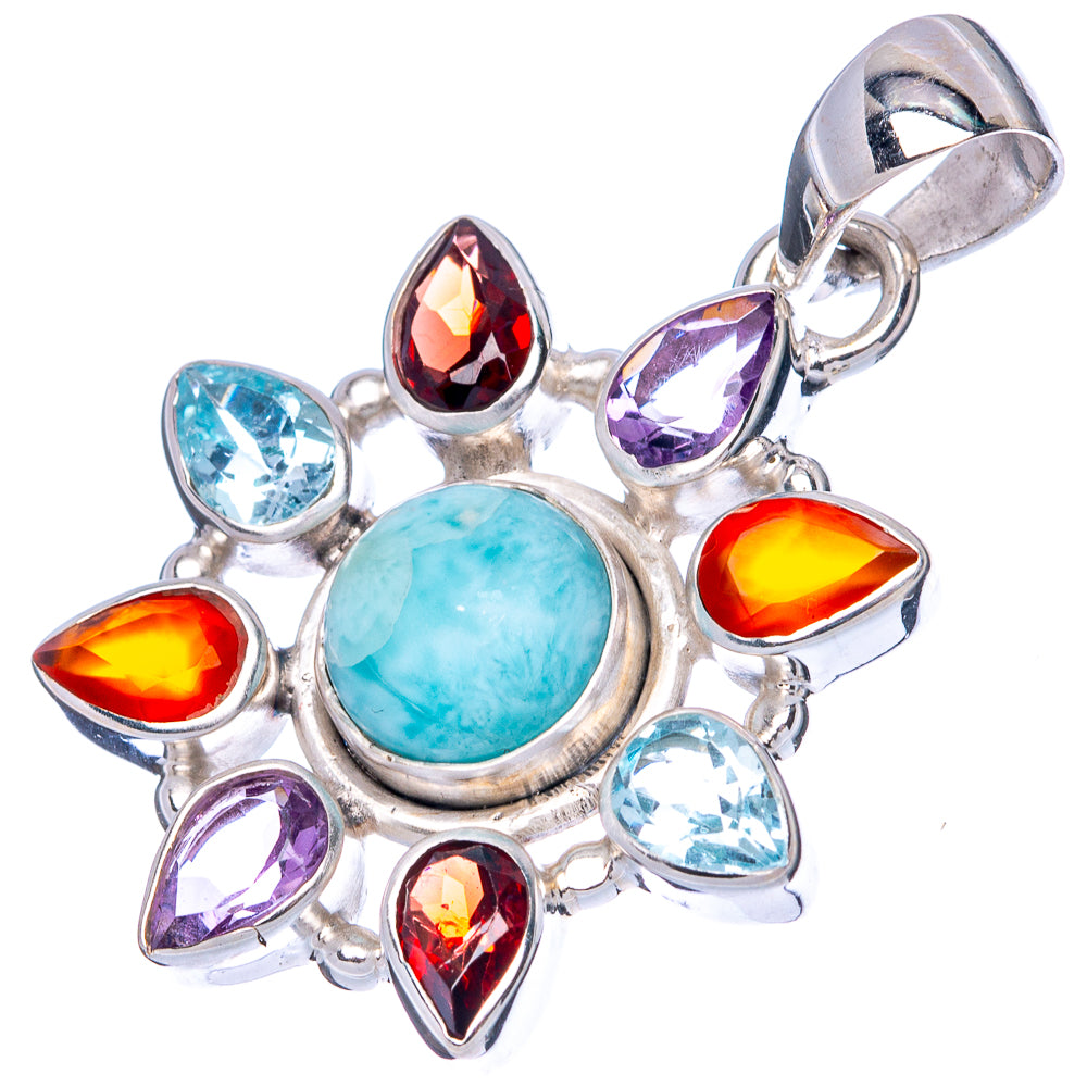 Larimar, Garnet, Amethyst, Carnelian, Blue Topaz Pendant 1 3/8" (925 Sterling Silver) P42736