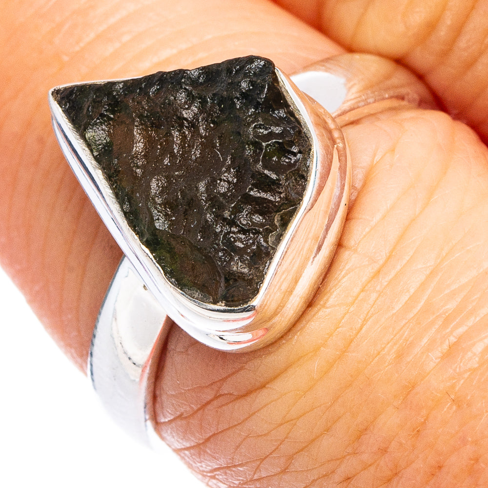 Rare Raw Moldavite Ring Size 7 (.925 Sterling Silver)