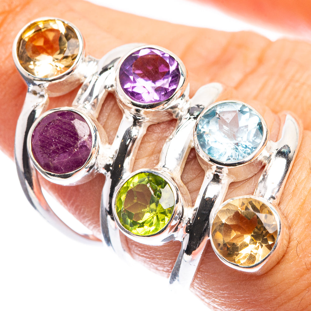 Large Citrine, Blue Topaz, Peridot, Amethyst, Ruby Ring Size 6.75 (925 Sterling Silver) R143166