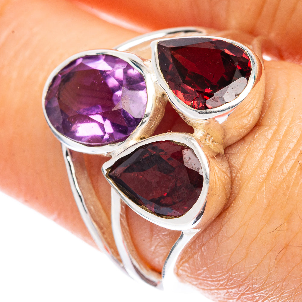 Garnet, Amethyst Ring Size 6.75 (925 Sterling Silver) R3281