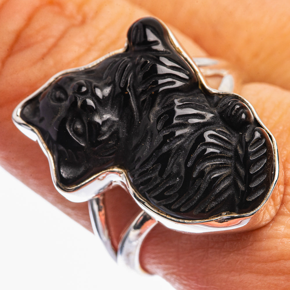 Black Onyx Cat Ring Size 9 (925 Sterling Silver) R142015