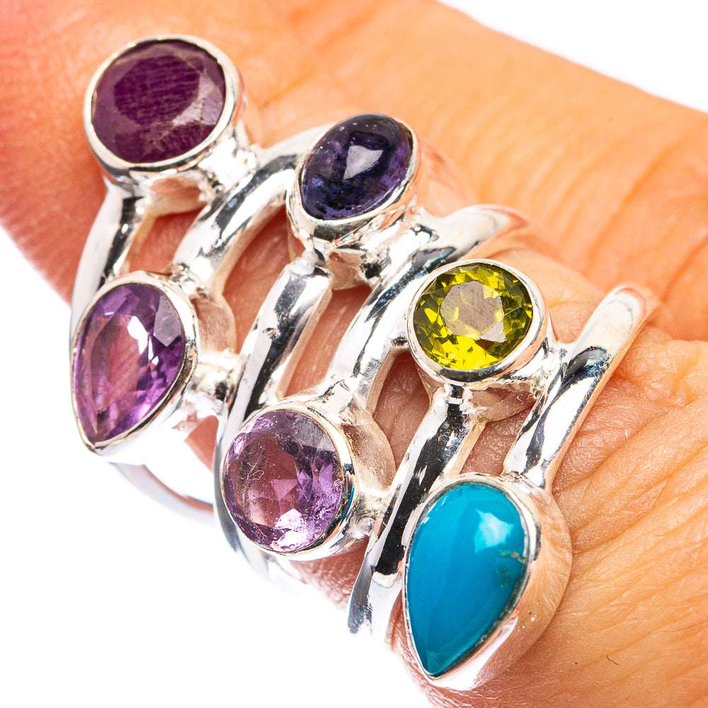Large Ruby, Amethyst, Black Onyx, Peridot, Sleeping Beauty Turquoise Ring Size 5.75 (925 Sterling Silver) R143206