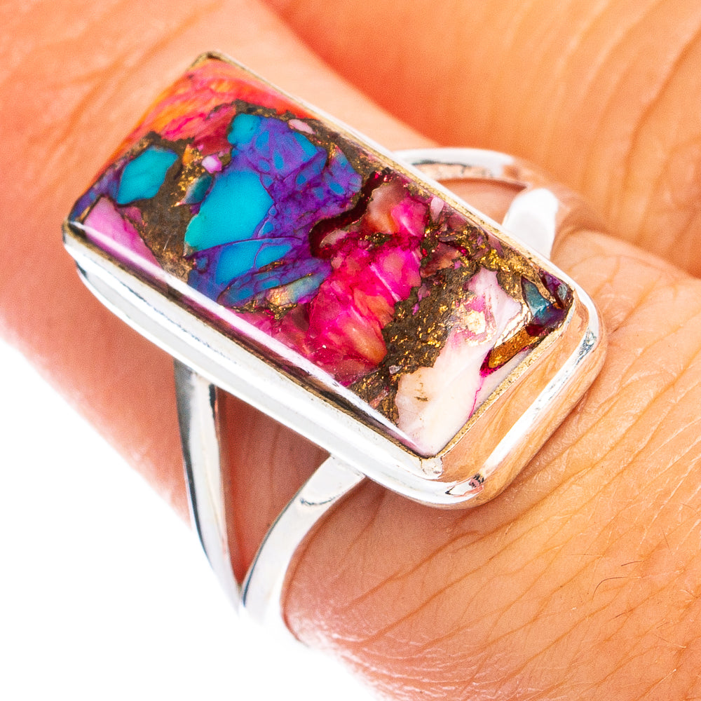 Kingman Pink Dahlia Turquoise Ring Size 6.75 (925 Sterling Silver) R8401