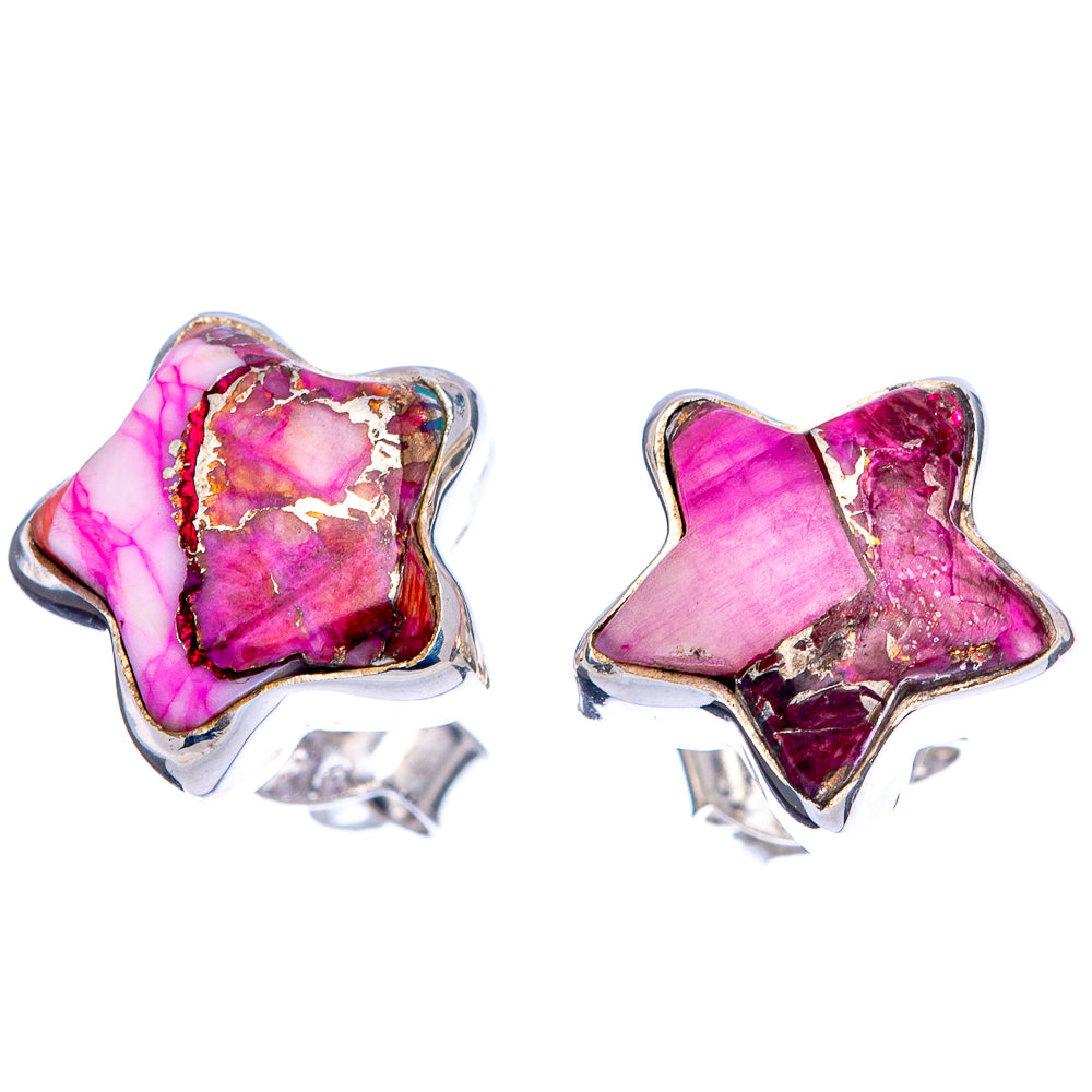 Pink Dahlia Mohave Turquoise Star Earrings 3/8" (.925 Sterling Silver)