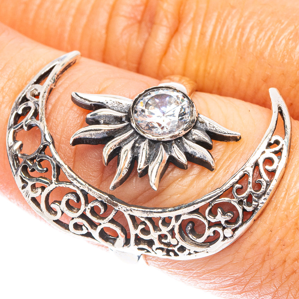 White Quartz Moon Sun Dainty Ring Size 7 Adjustable (925 Sterling Silver) R5237