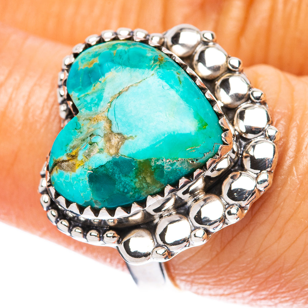 Kingman Turquoise Heart Ring Size 7.5 (925 Sterling Silver) R4035