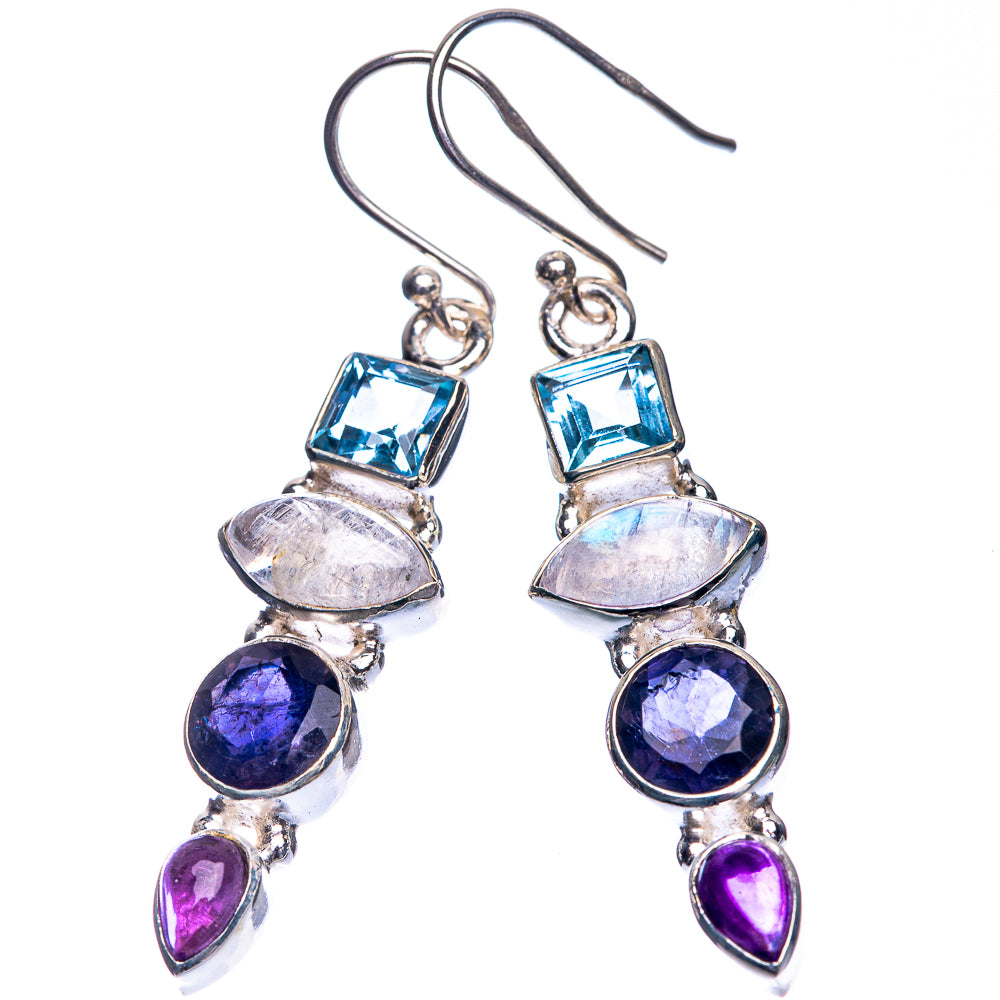 Rainbow Moonstone, Tanzanite, Blue Topaz, Amethyst Earrings 1 7/8" (925 Sterling Silver) E432534