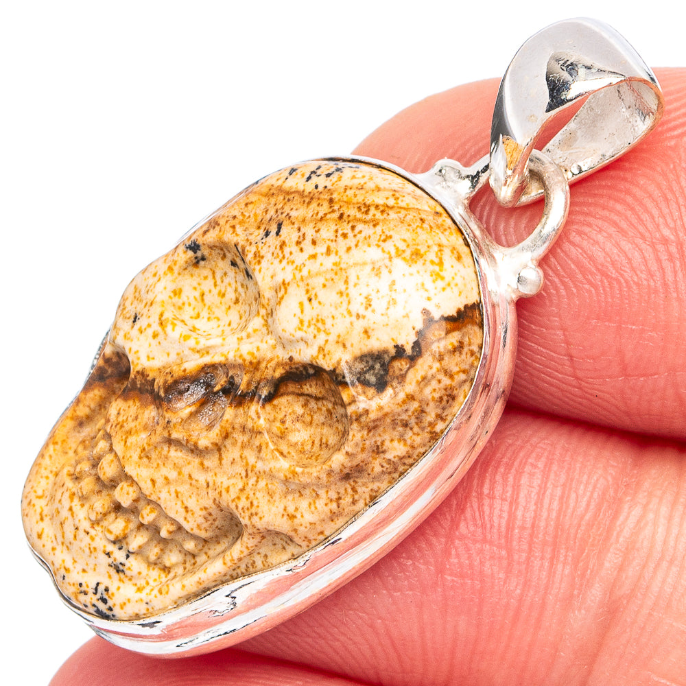 Picture Jasper Skull Pendant 1 3/8" (925 Sterling Silver) P45116