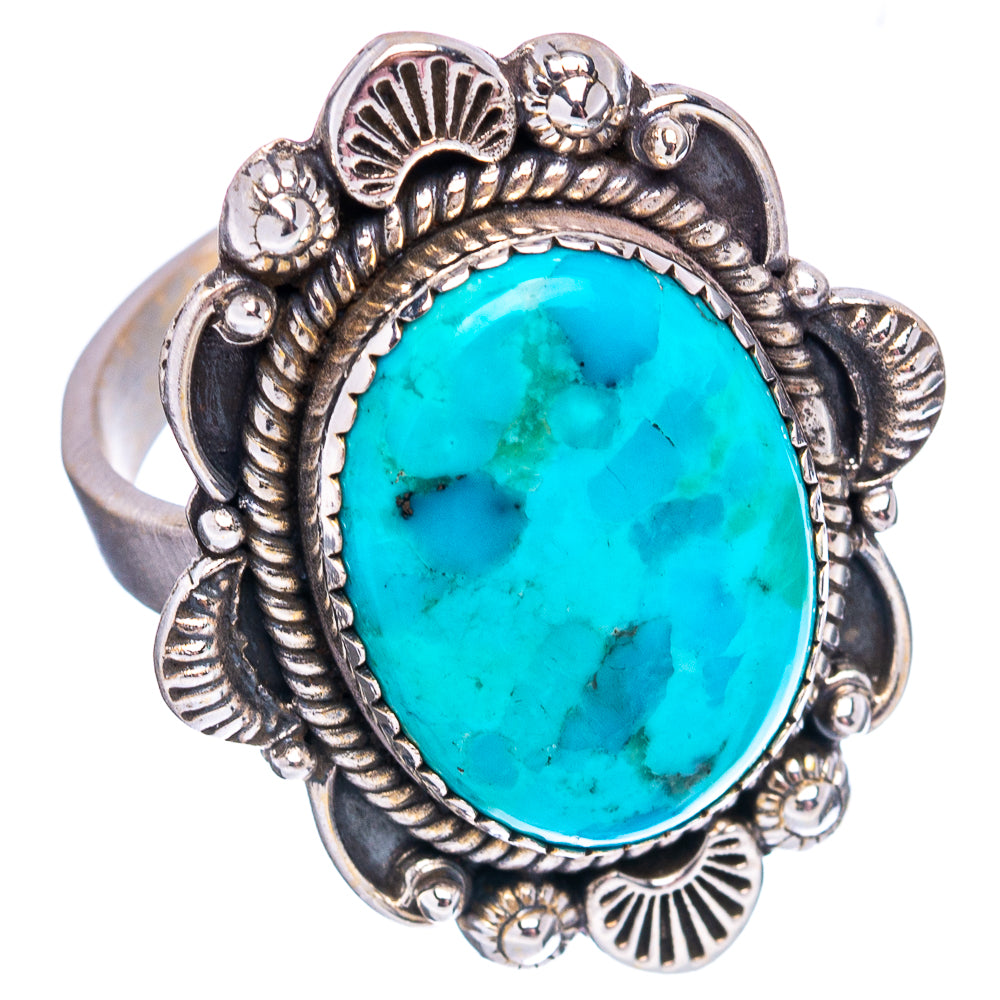 Exclusive Native Style Kingman Turquoise Ring Size 8 Adjustable (.925 Sterling Silver)