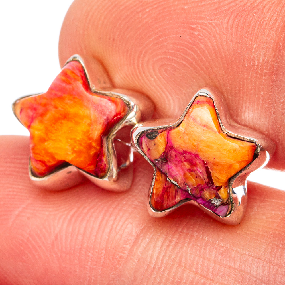Pink Dahlia Mohave Turquoise Star Earrings 3/8" (.925 Sterling Silver)