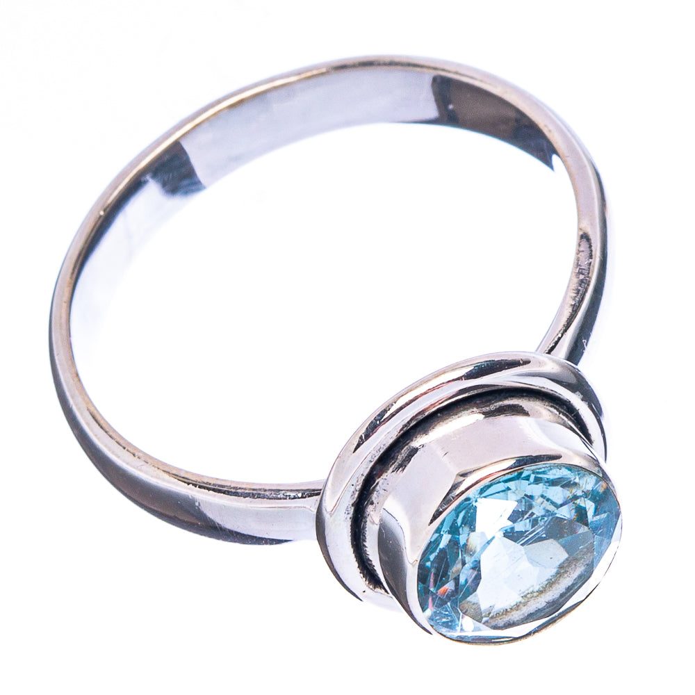 Faceted Blue Topaz Ring Size 8.5 (.925 Sterling Silver)