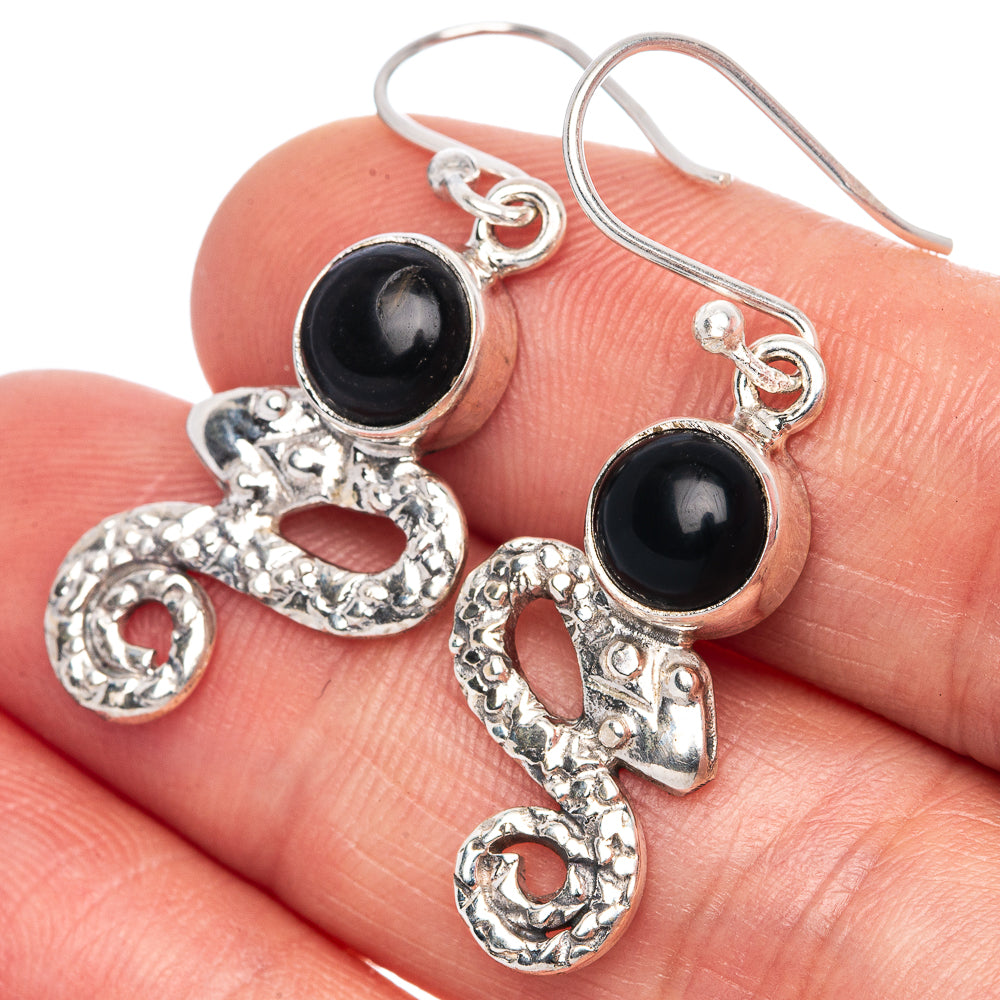 Value Black Onyx Snake Earrings 1 3/8" (925 Sterling Silver) E1316